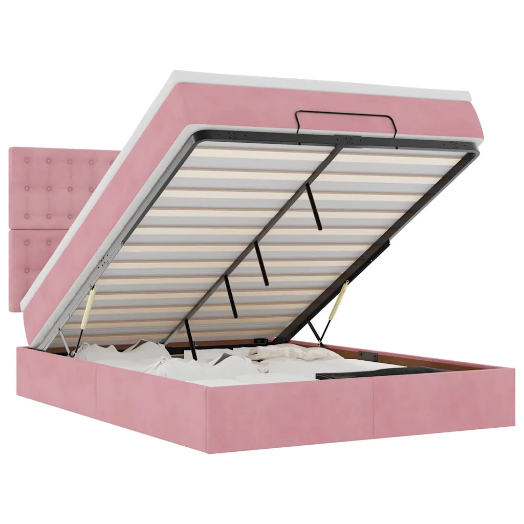 vidaXL Struttura Letto Pouf con Materassi Rosa 140x190 cm in Velluto