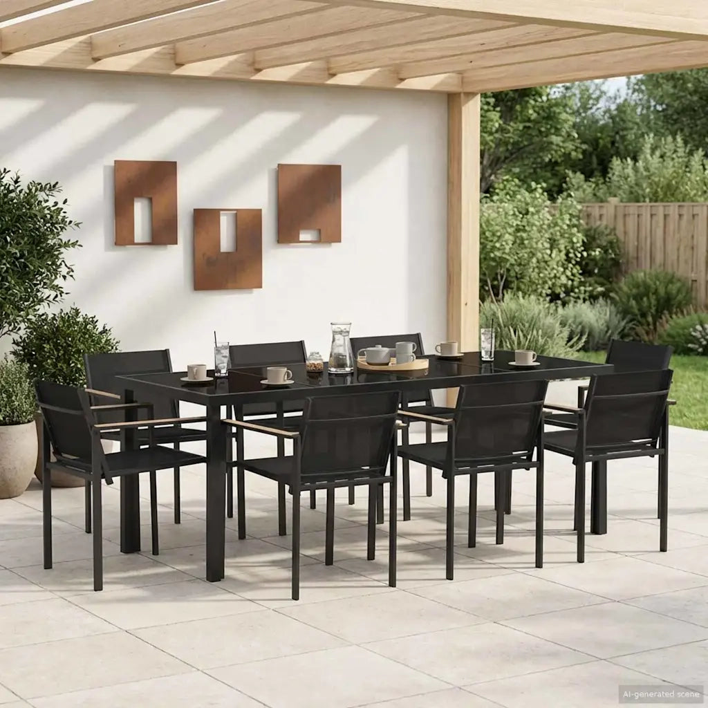 Set di Mobili da Esterno 9 pcs Nero e antracite Textilene