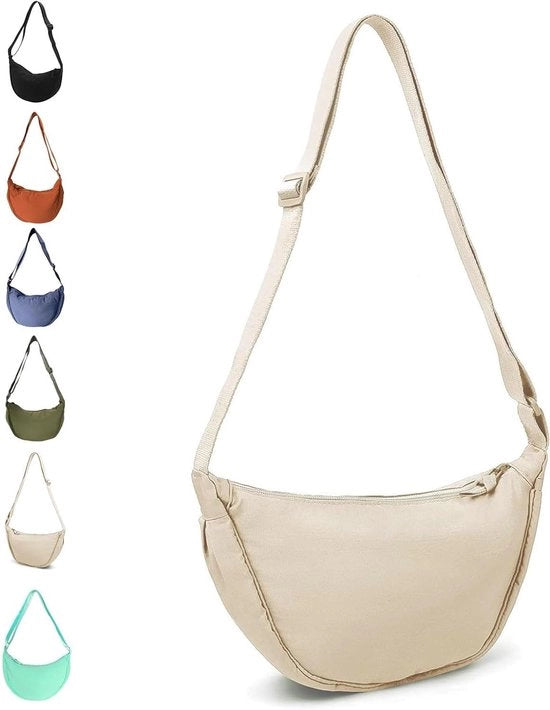 Borsa da spalla con cerniera in nylon Beige 31x16x9cm