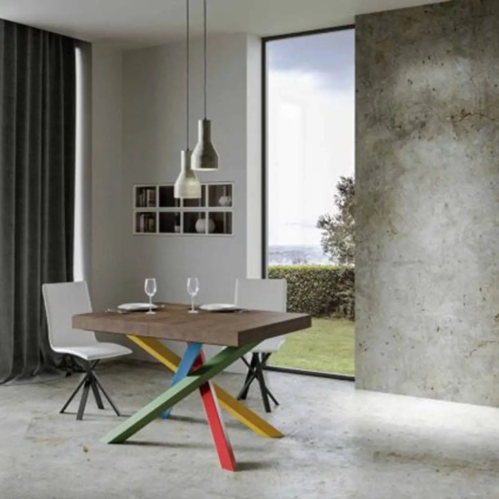 Tavolo allungabile 160/420x90 cm Volantis colore noce gambe multicolore 4/B