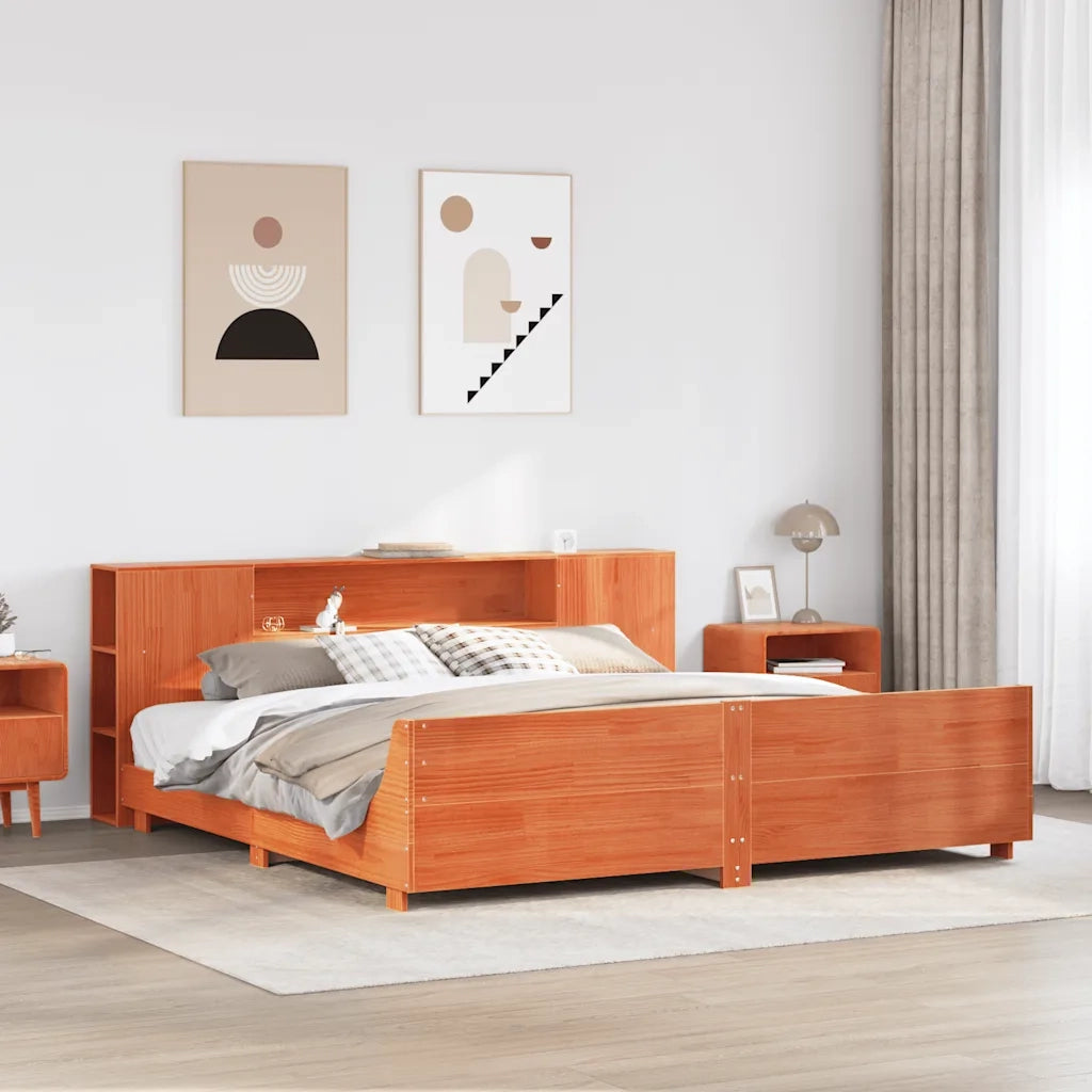 Giroletto senza Materasso Marrone Cera 200x200 cm Legno di Pino