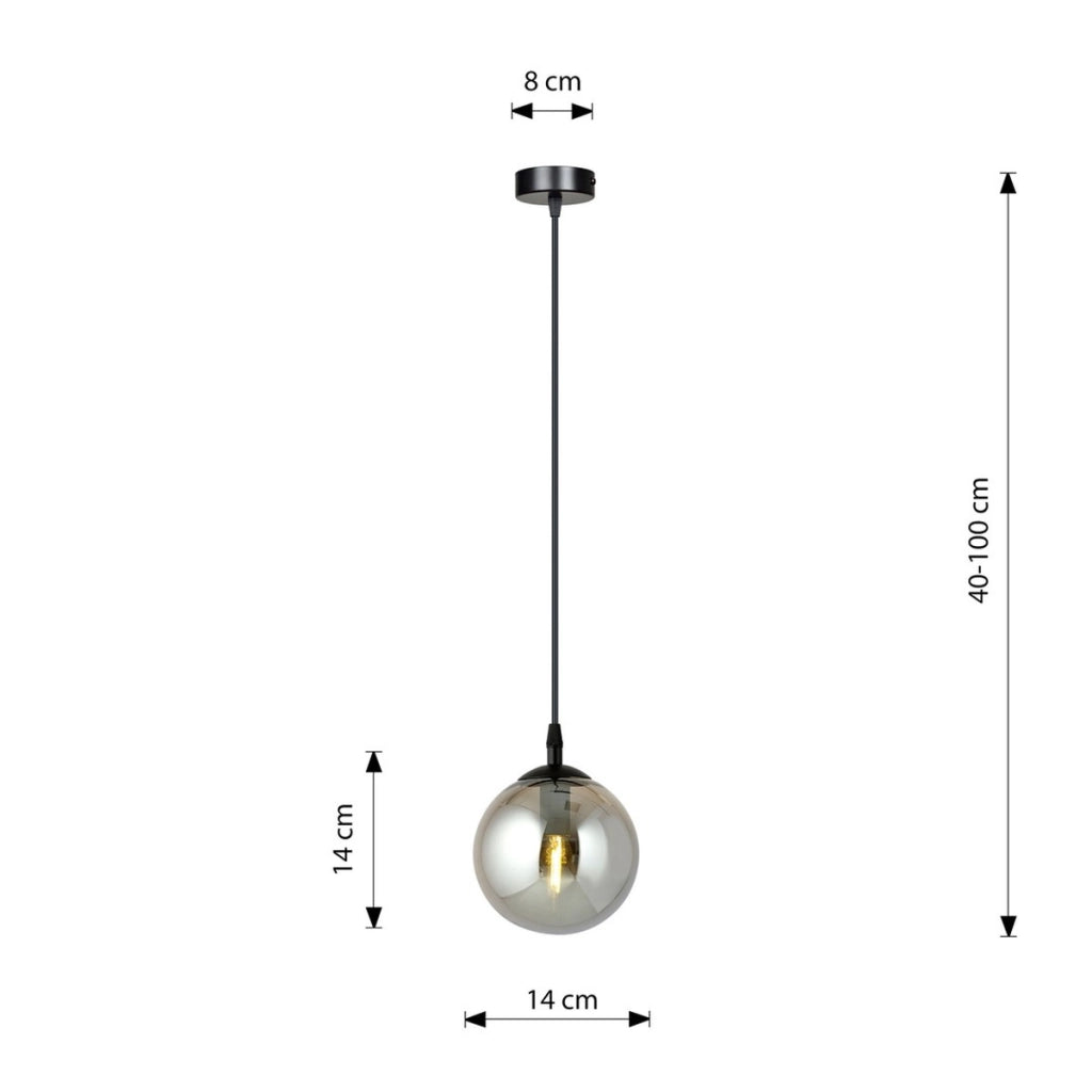 Lampada a sospensione Cosmo in acciaio nero con diffusore in vetro