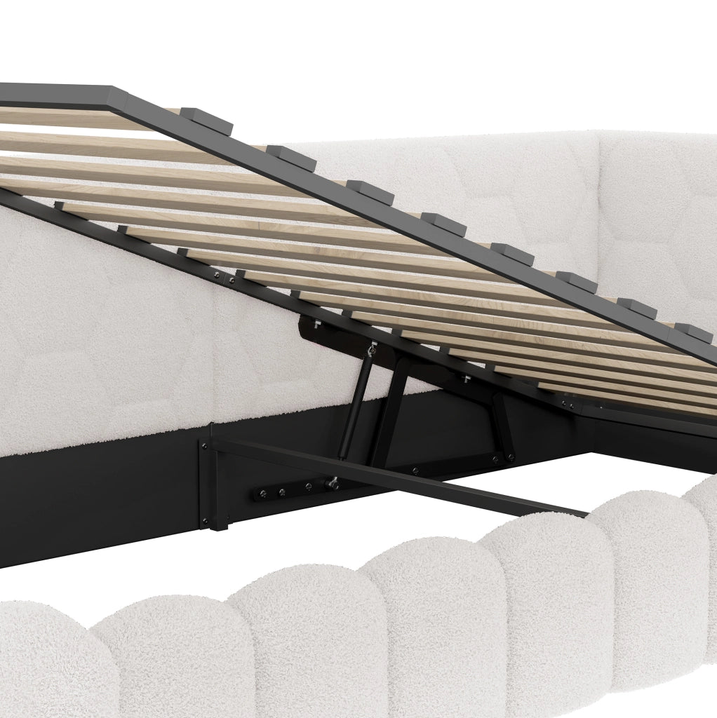 Letto singolo 90 x 200 cm con vano idraulico; LED; USB e Type-C; velluto bianco