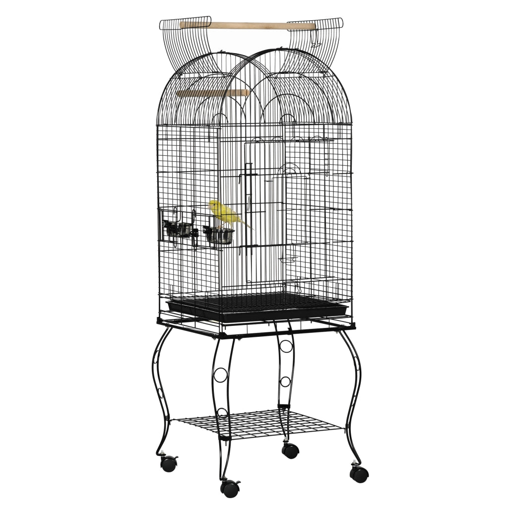 Easycomfort Gabbia per Uccelli e Canarini, Voliera con Ruote in Metallo Nero 51x51x153 cm