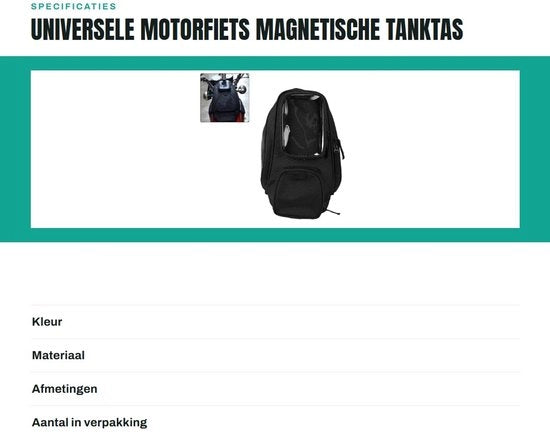 Borsa di stoccaggio per carburante acqua resistente - Universale forma di chiusura - Chiusura magnetica - Molti taschi di stoccaggio - Supporto per telefono trasparente - Tela di oxford duratura - Borsa per motocicletta