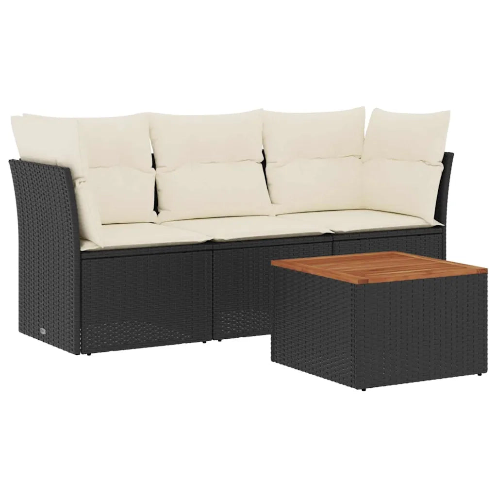Set Divani da Giardino 4 pz | Set Salotto da Giardino con Cuscini Nero in Polyrattan