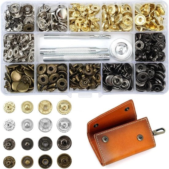 Set di 100 chiusure a pressione con kit di attrezzi - chiusure a pressione in rame - kit di 125 mm chiodi in pelle - cucire pelle abbigliamento jeans portafoglio borsa mano.