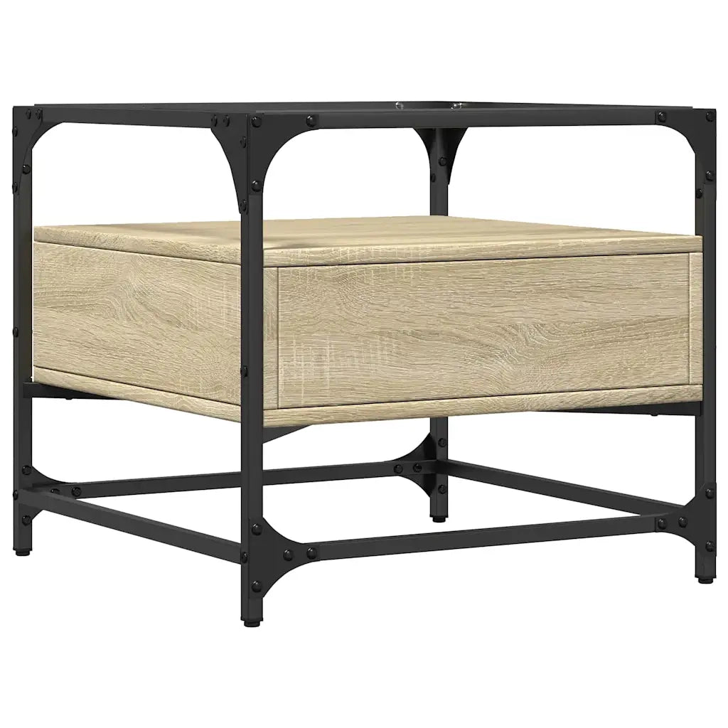 Tavolino da salotto | Tavolino da caff¨¨ | Tavolino da Soggiorno con Piano in Vetro Rovere Sonoma 50x50x45 cm Acciaio