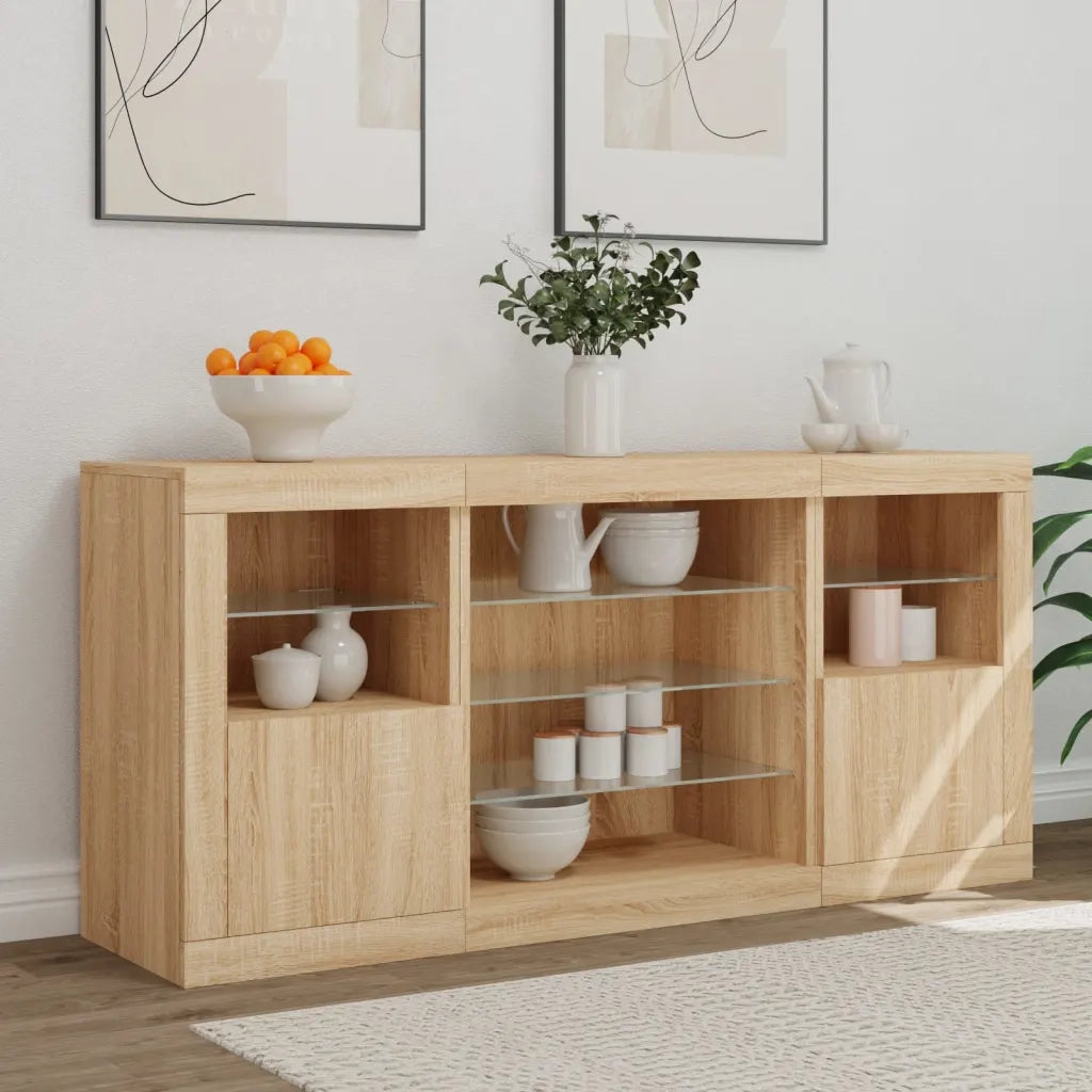 Credenza con Luci LED-Buffet-Armadio da cucina Rovere Sonoma 142,5x37x67 cm 310643