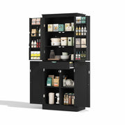 Credenza Alta da Cucina con 2 Ante; 1 Cassetto Interno e Ripiani; per Cucina e Sala da Pranzo; in MDF; 75 x 40 x 182 cm; Nero