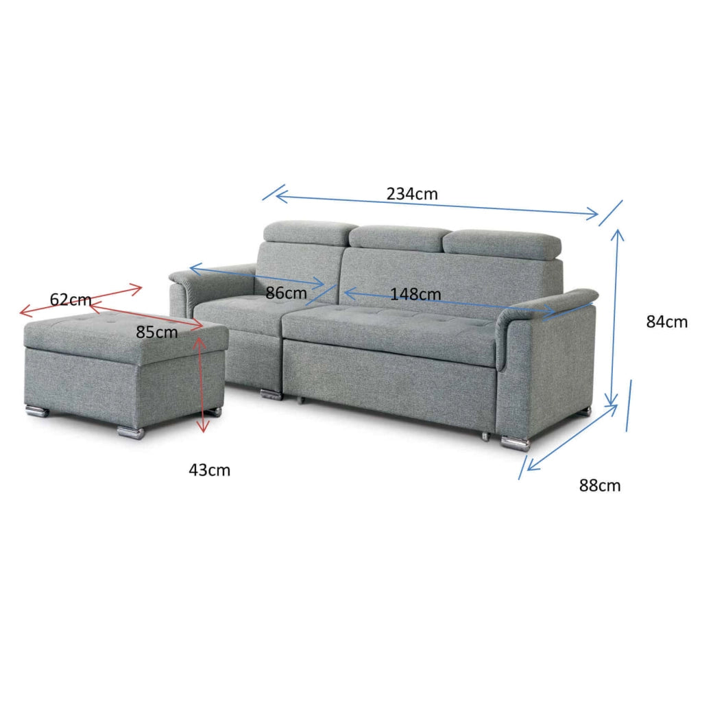 Divano Letto con penisola in Tessuto cm 234x148x84 - ALF