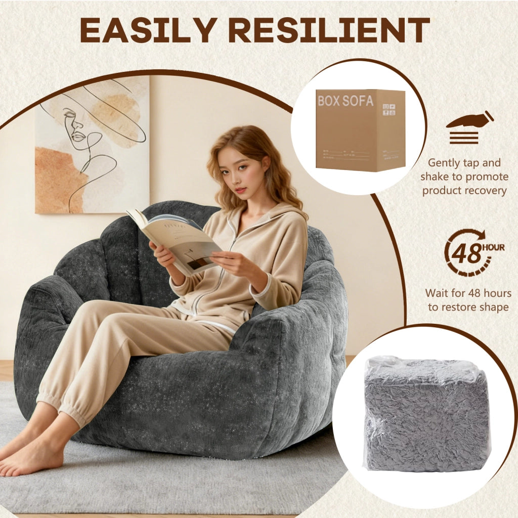 Fauteuil pouf rotondo ergonomico con supporto avvolgente e ampio spazio relax per casa in flanella grigia