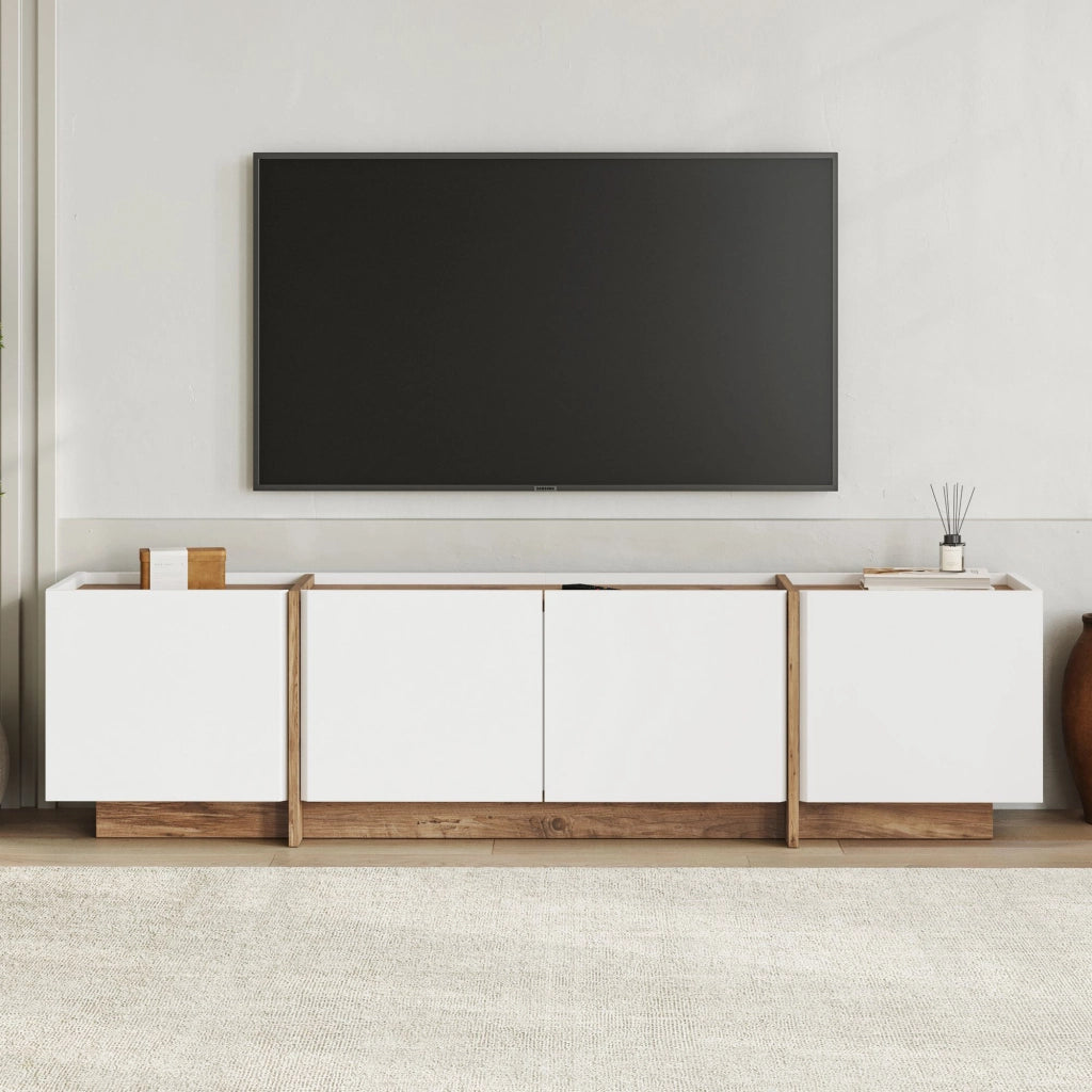 Mobile TV in legno "Lowen" - 180 x 35 x 46 cm - Bianco / Pino Atlantico