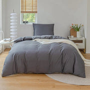 Set di lenzuola da letto 135 x 200 cm - 2 pezzi - Tessuto grigio catena - Super morbido respiro 100% cotone - 1 x lenzuolo 135 x 200 cm + 1 x copri lenzuolo 80 x 80 cm con chiusura a righello - nero carbone