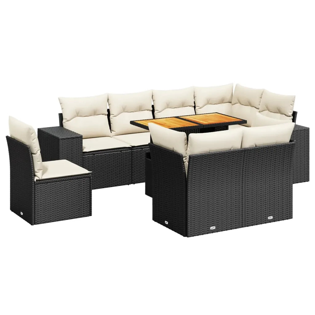 Set Divani da Giardino 9 pz con Cuscini Nero in Polyrattan 3272729
