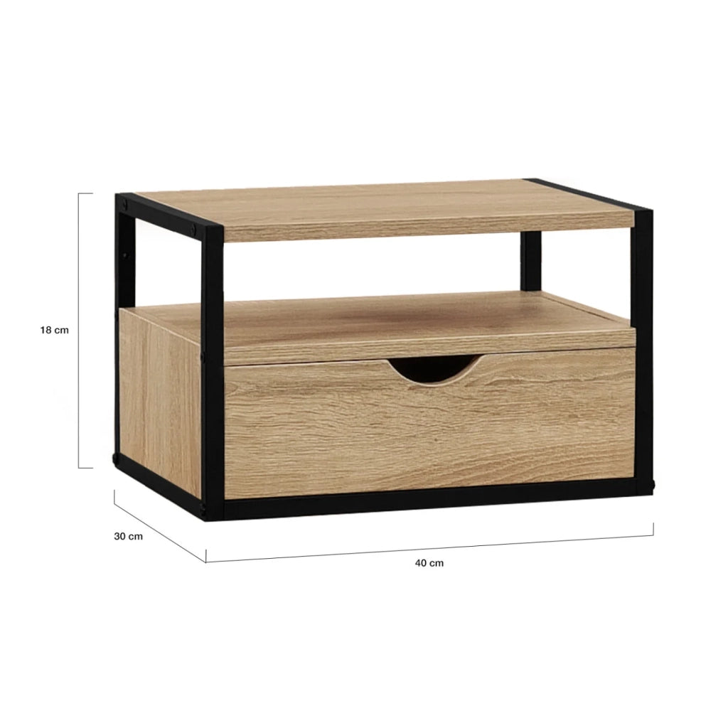IDMarket - Set di 2 comodini a parete DETROIT, 1 cassetto + 1 ripiano sospeso, design industriale