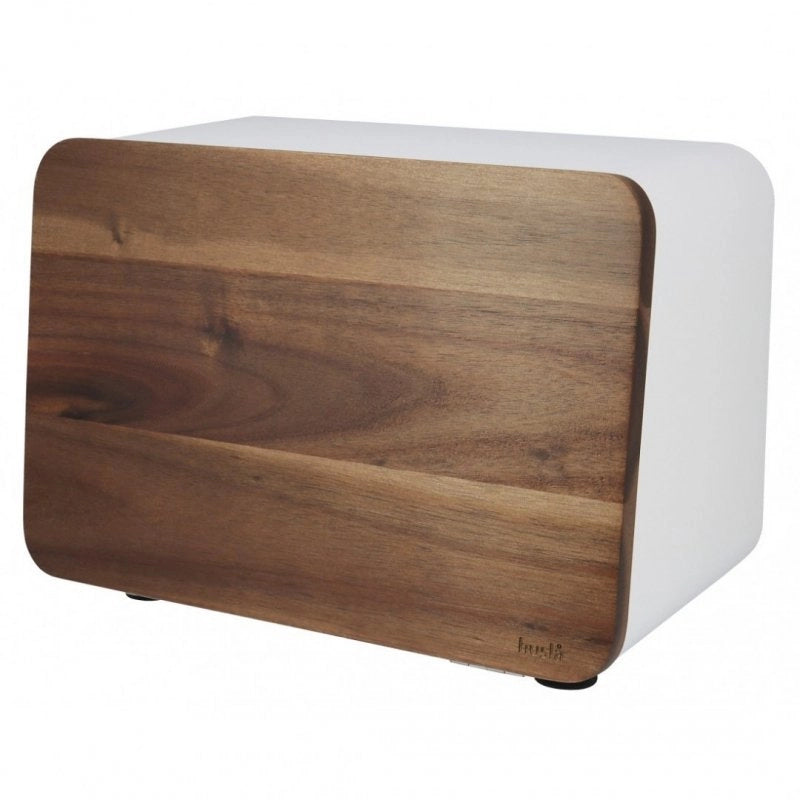 Husla 73937 Portapane in acciaio con coperchio in legno di acacia