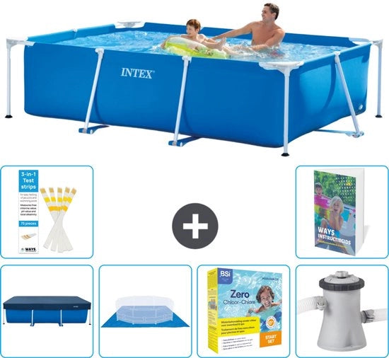 Piscina in Rete Reclinabile - 260 x 160 x 65 cm - Blu - Inclusa Copertura - Coprifuoco - Kit di Manutenzione - Pompaggio per Piscina - 7 pezzi