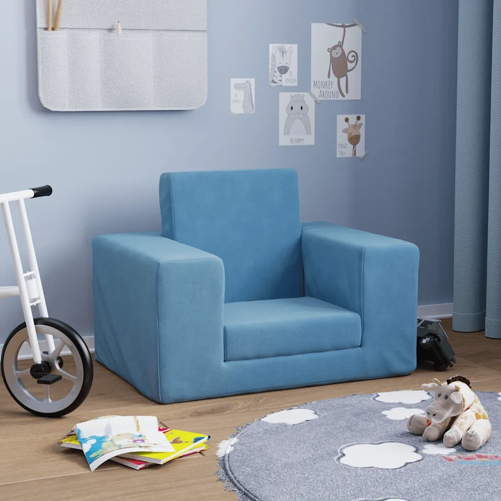 Divano per Bambini-Sofa-Divanetto Blu in Morbido Peluche 840200