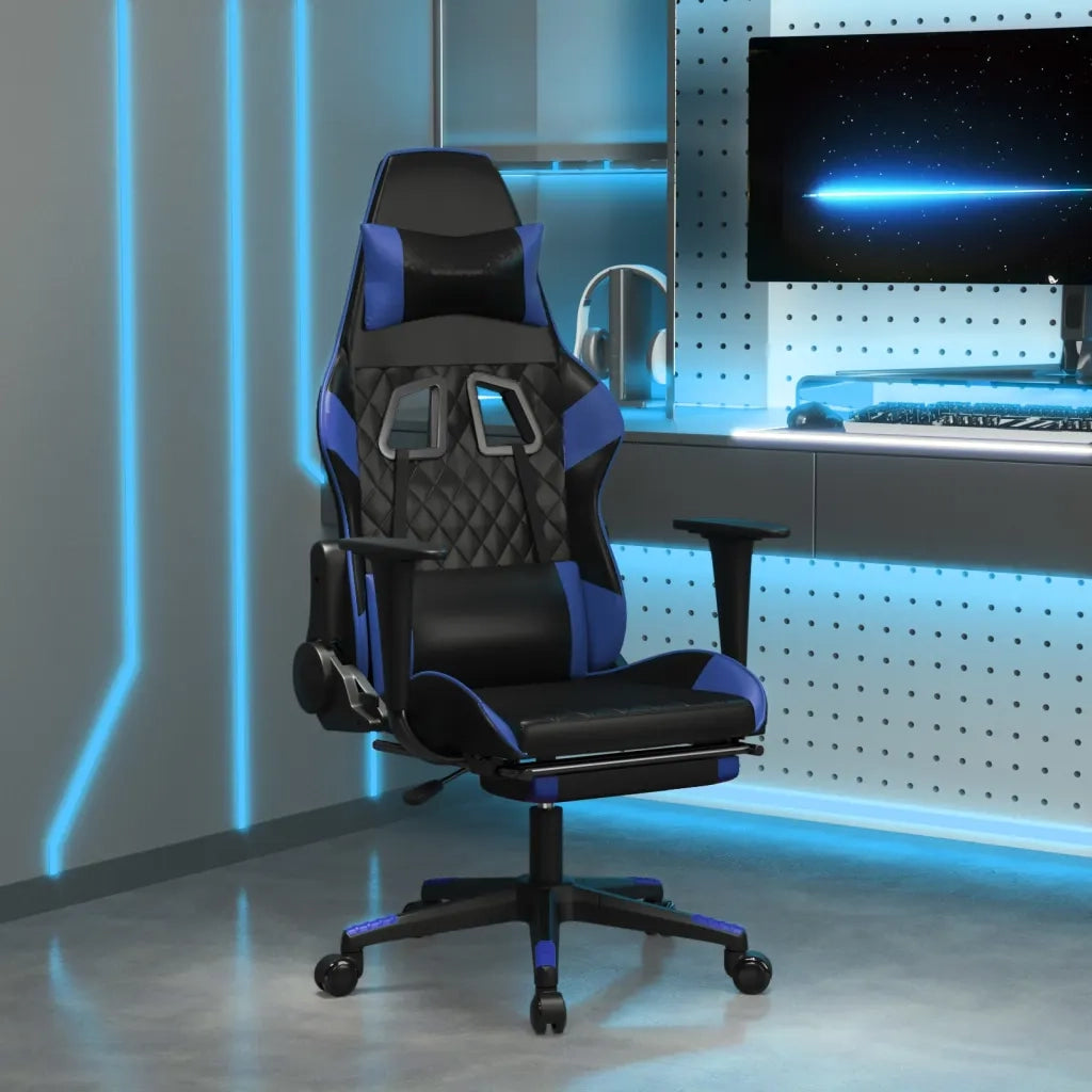 Sedia da Gaming | Sedia da e-sports con Poggiapiedi Nero e Blu in Similpelle