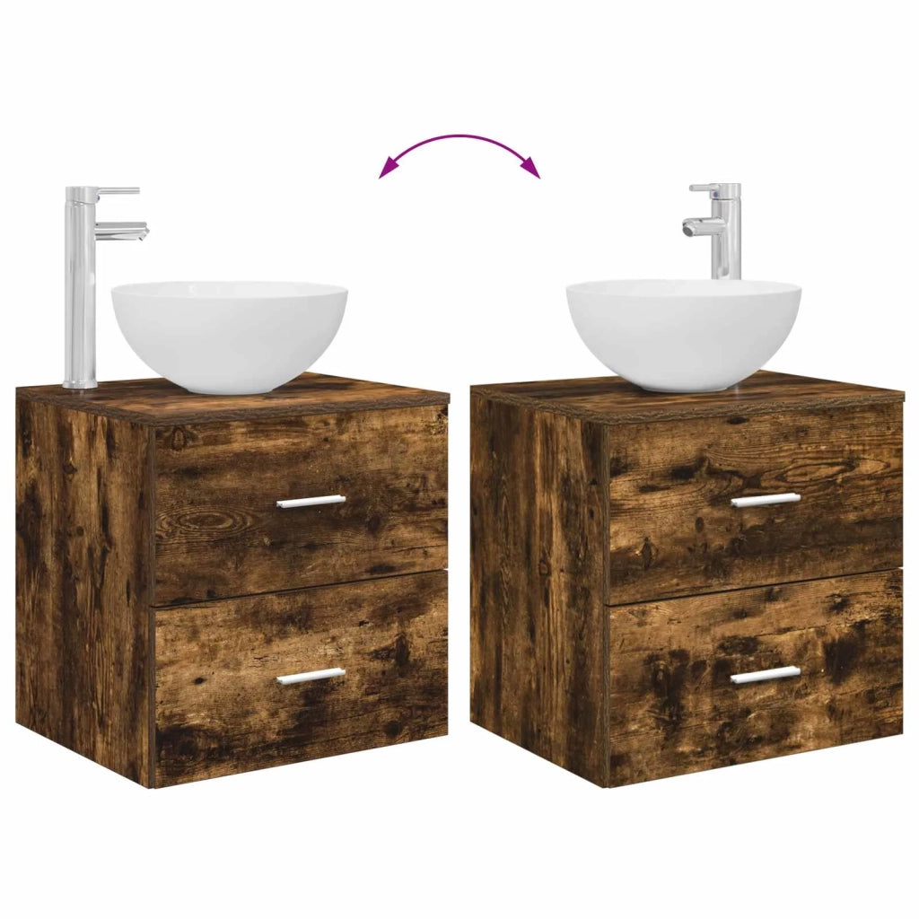 Mobiletto con Lavabo a Parete Rovere Fumo 49,5 x 35 x 63 cm 890258