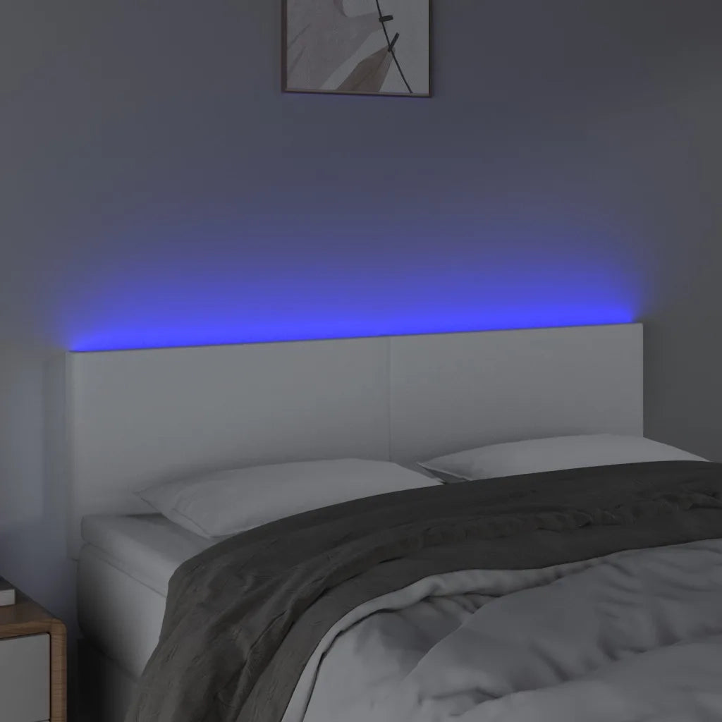 Testiera | Testata Bianca a LED 144x5x78/88 cm in Similpelle