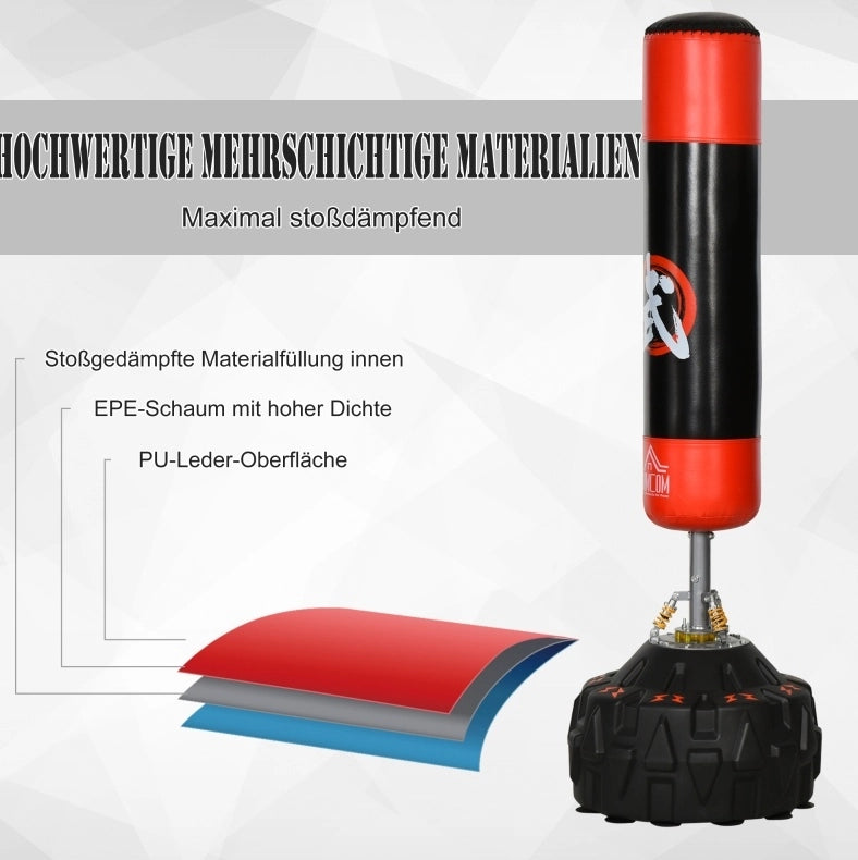 Sacco da Boxe Autoportante con Base Ventosa Nero e Rosso 60x60x180 cm per Allenamento Professionale