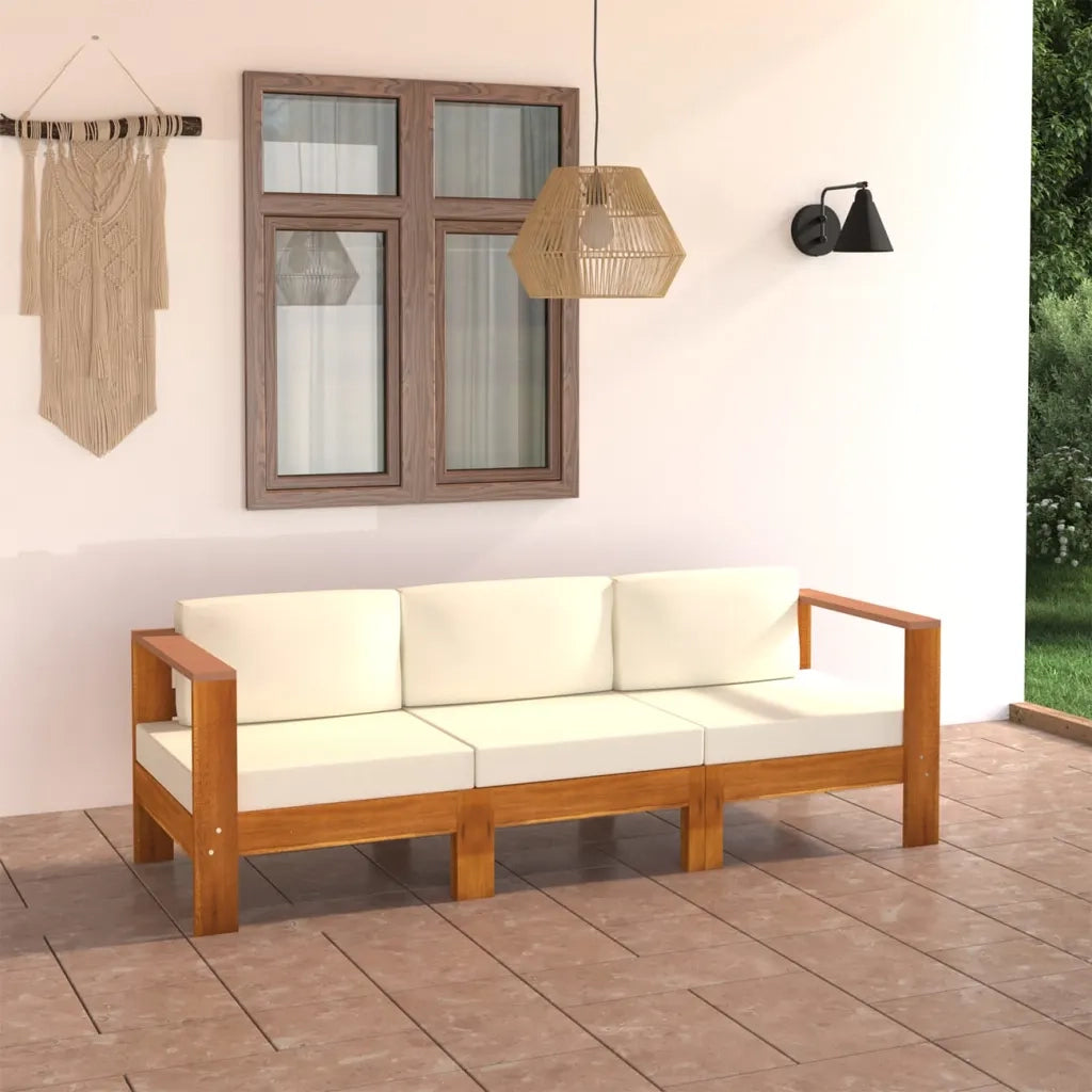 Divano da Giardino 3 Posti Cuscini Bianco Crema Massello Acacia 3057927