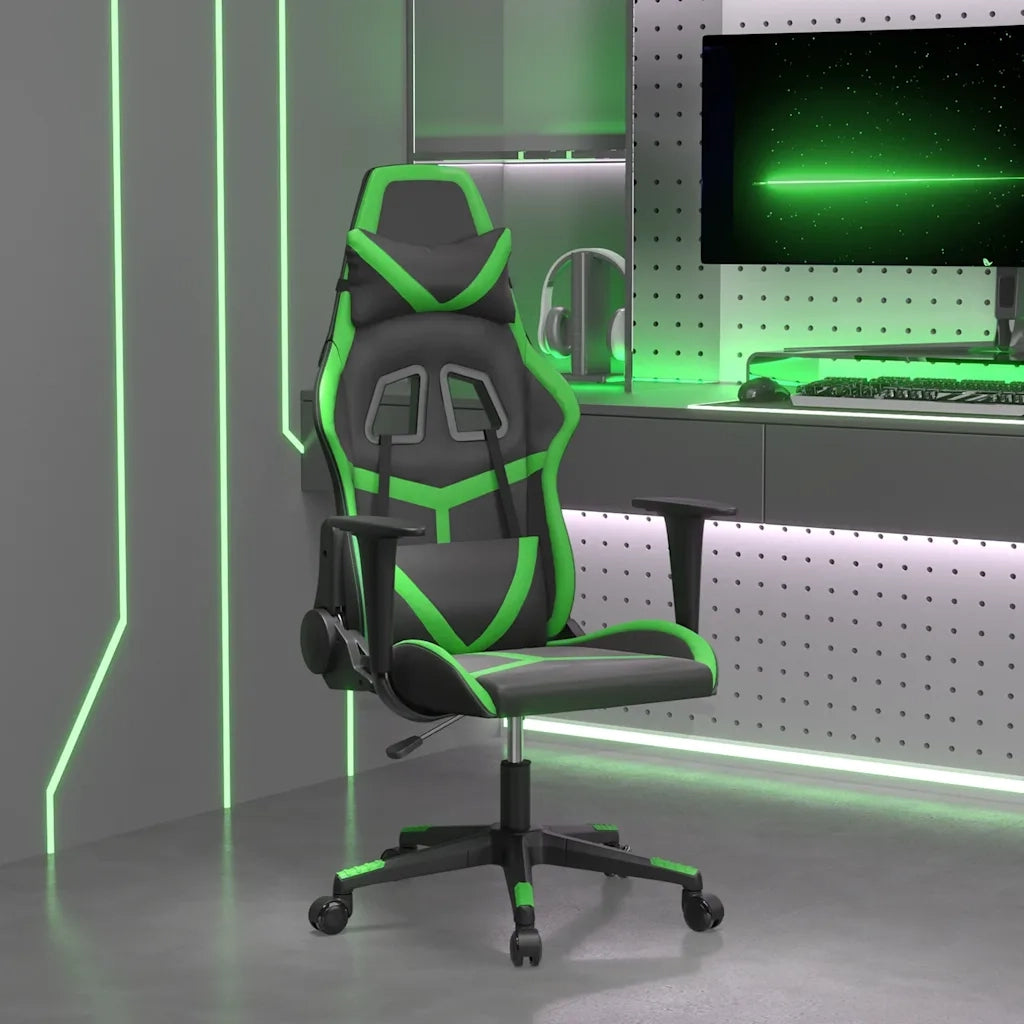 vidaXL Sedia da Gaming Massaggiante Nero e Verde in Similpelle