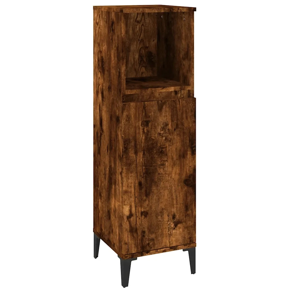 Set Mobili da Bagno | Armadio da bagno 3 pz Rovere Fumo in Legno Multistrato