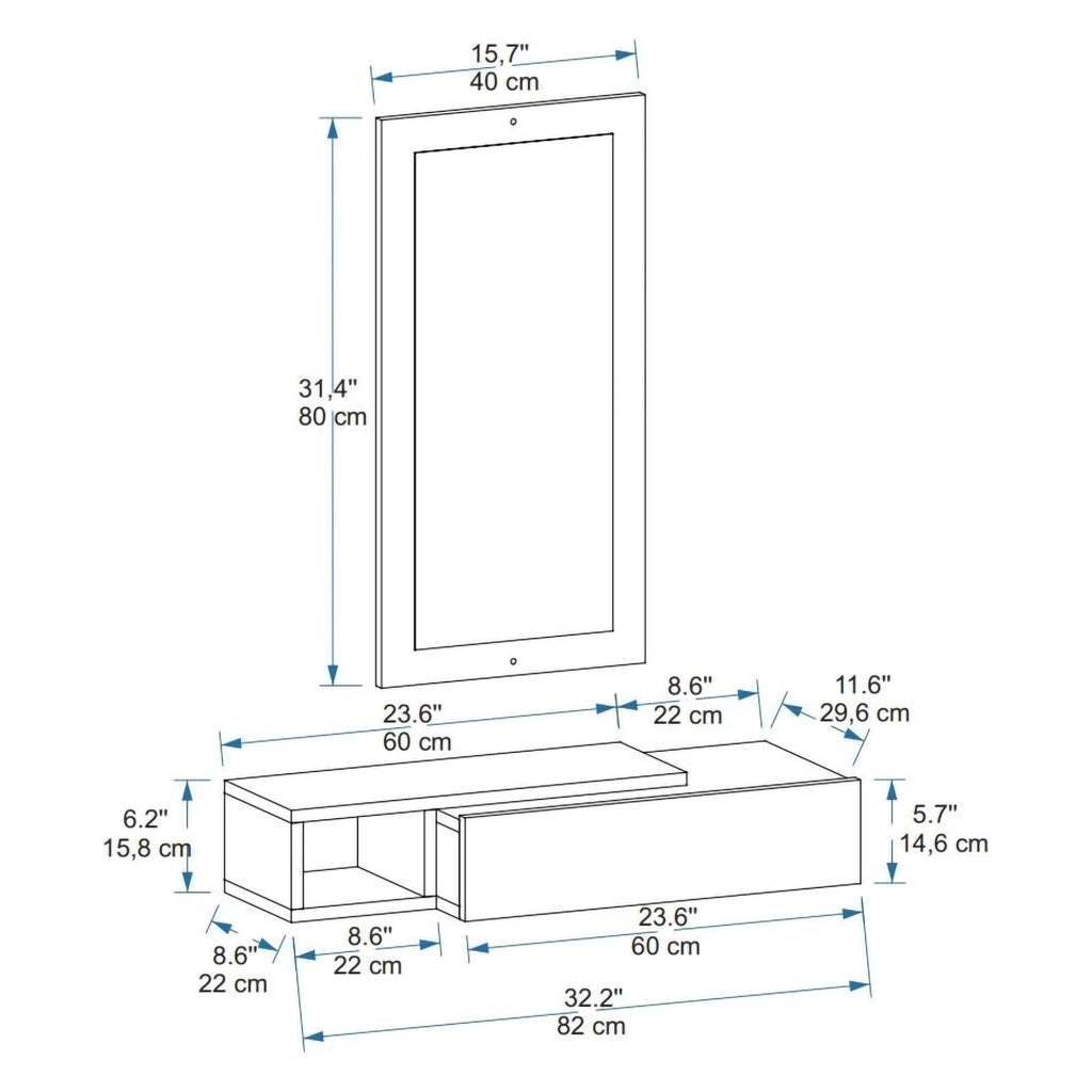 Ingria, Mobile da Ingresso Specchio Incluso, 82x30x16h cm Bianco