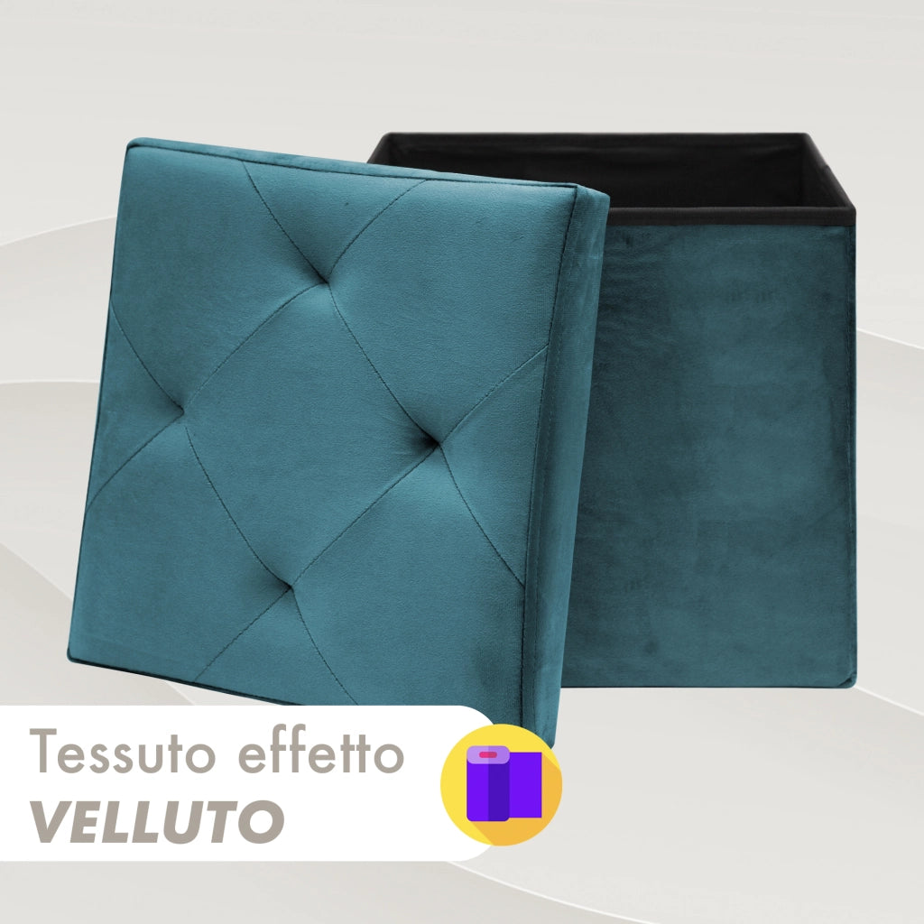 Pouf Contenitore In Velluto Quadrato Moderno Panca Cassapanca Soggiorno Panchina Per Ingresso Scarpiera Sgabello Panca Moderna  Petrolio