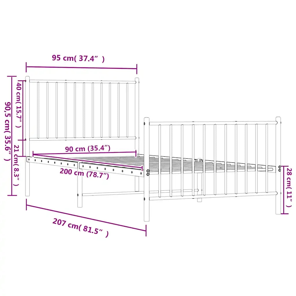 Giroletto con Testiera e Pediera Metallo Bianco 90x200 cm 350942
