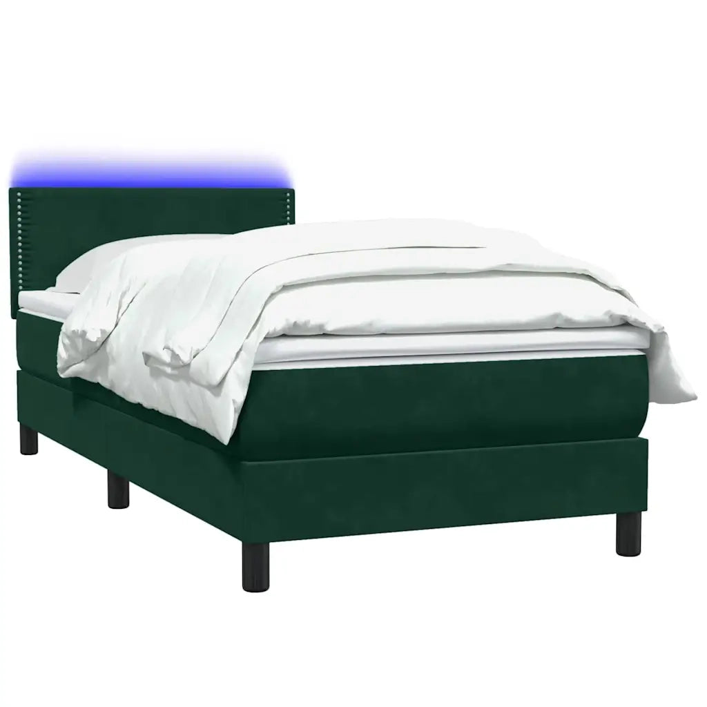 Letto a Molle con Materasso e LED Verde Scuro 80x220 cm Velluto 3316812