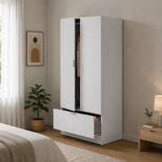 Armadio Camera da Letto Budoia, Guardaroba 2 Ante Appendiabiti, 51x170h cm Bianco