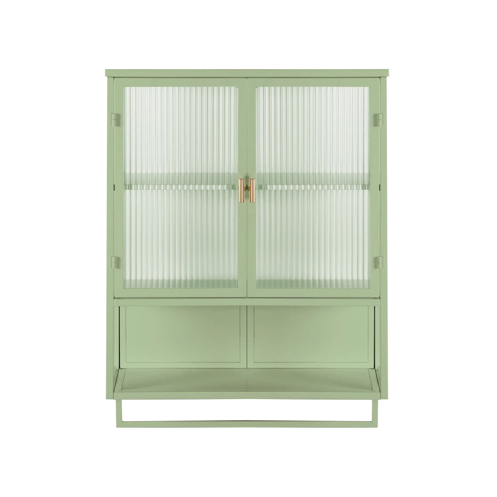 Pensile con 2 Ante; 1 Ripiano Rimovibile; 1 Vano Aperto e Portasciugamani per Bagno in Vetro e Metallo 60×23×78 cm Verde