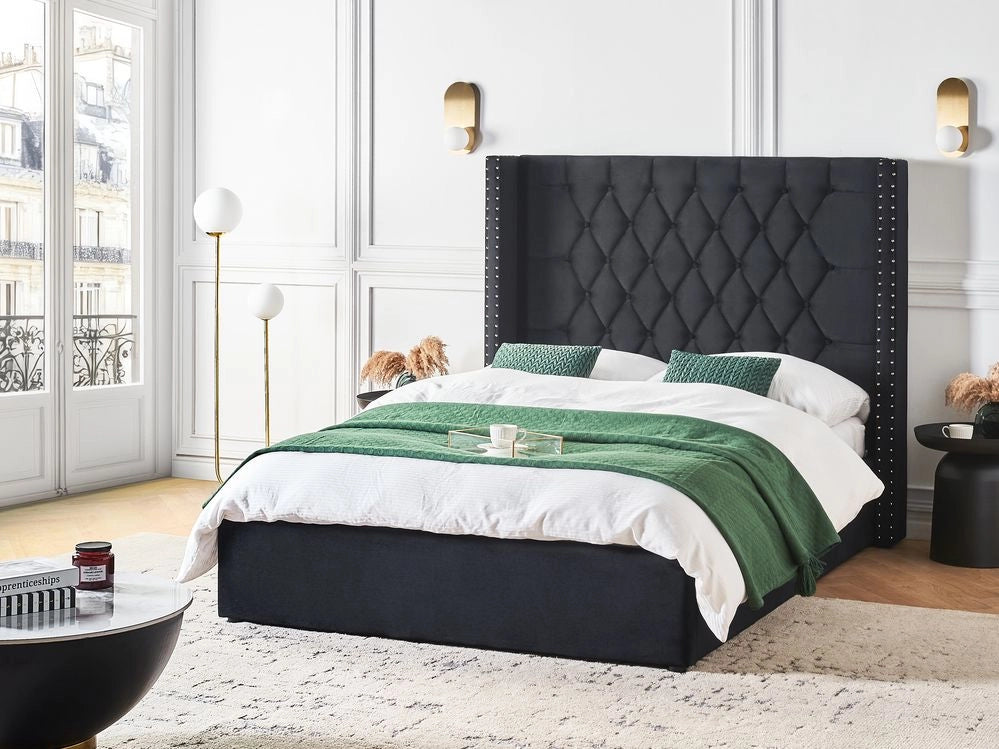 Letto contenitore velluto nero e argento 140 x 200 cm glamour elegante