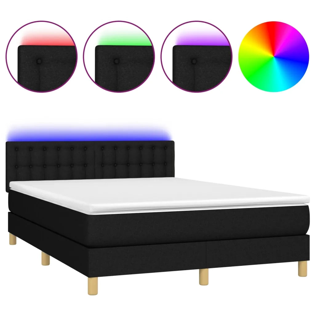 Letto a Molle con Materasso e LED Nero 140x200 cm in Tessuto 3134039