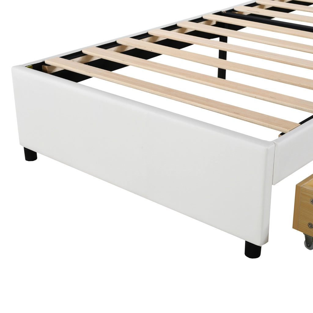 OKWISH Letto Bambino 90×200 cm, Letto Singolo con 2 Cassetti, LED Regolabile e Testiera Regolabile, senza Materasso, PU Bianco