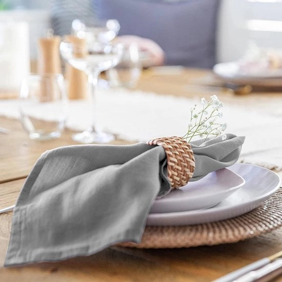 12 serviette in lino, tessuto di alta qualità, serviette di cotone 100% naturali, serviette da cucina, decorazione da tavola per Natale, matrimoni eleganti, compleanni, 40 x 40 cm, grigio chiaro