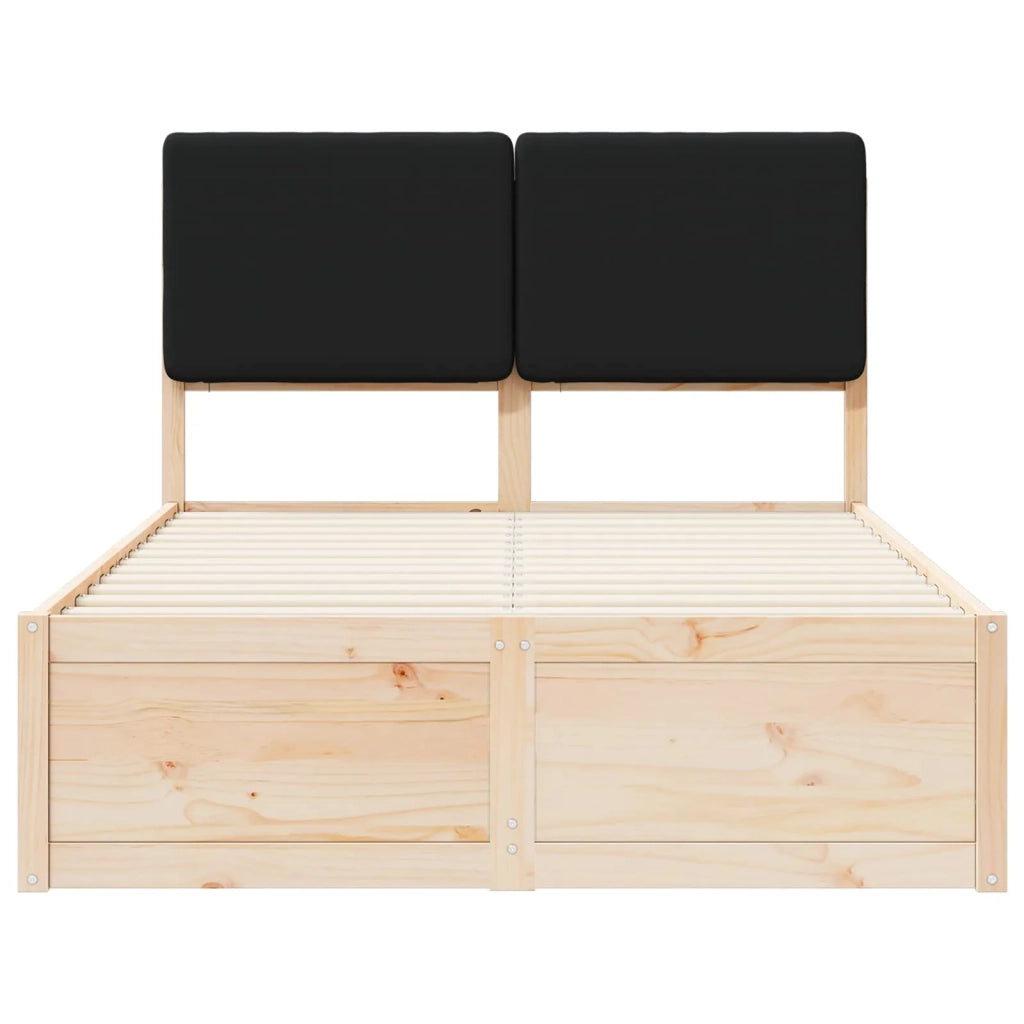 Letto con Testiera Rivestita Nero 120 x 190 cm Pino massello