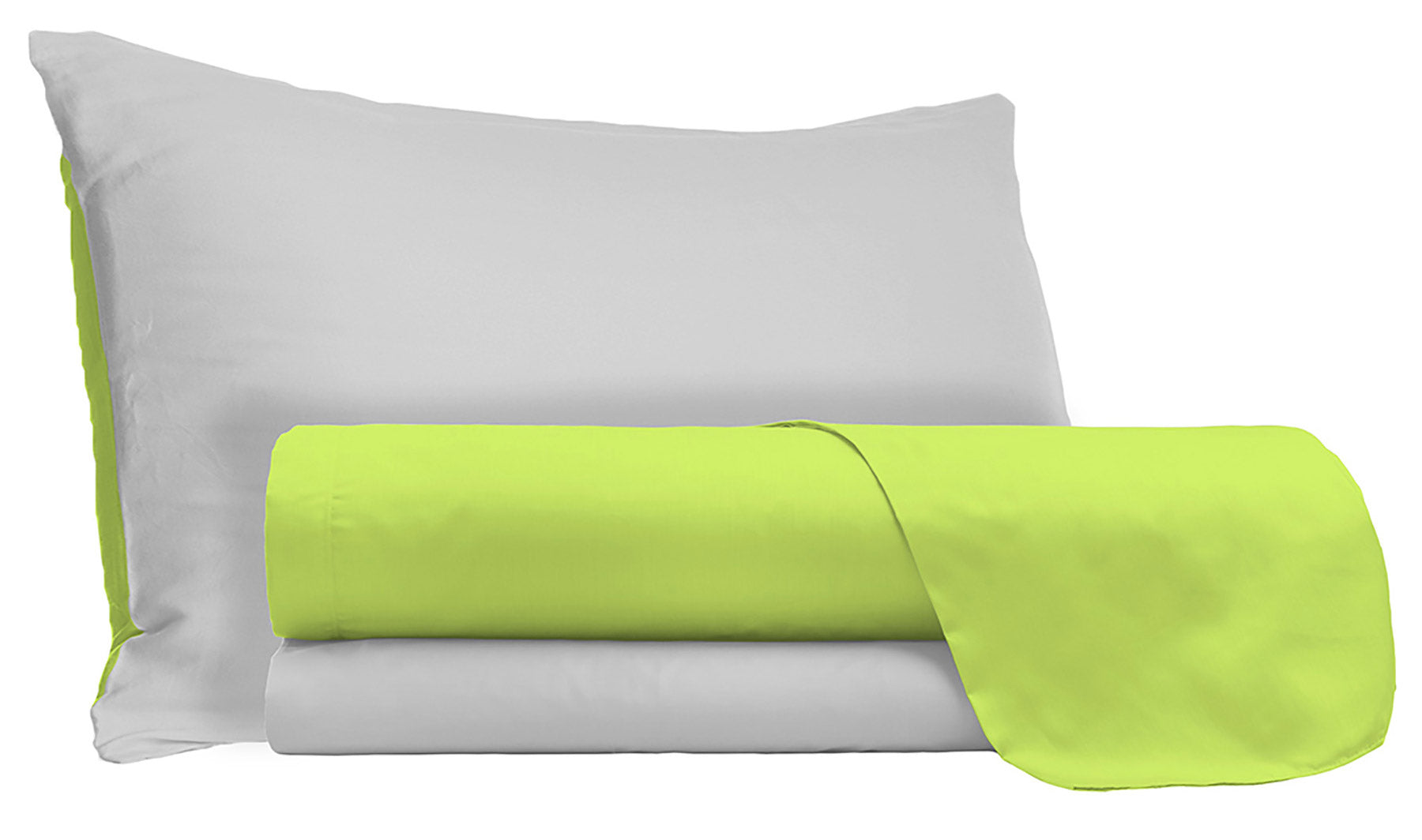 Set Lenzuola 1 Piazza e Mezzo Sopra Sotto e Federe DoublefaceAcido/Grigio Chiaro