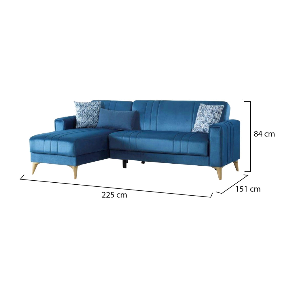 Aronix, Divano Letto con Penisola Contenitore, 225x151 cm blu