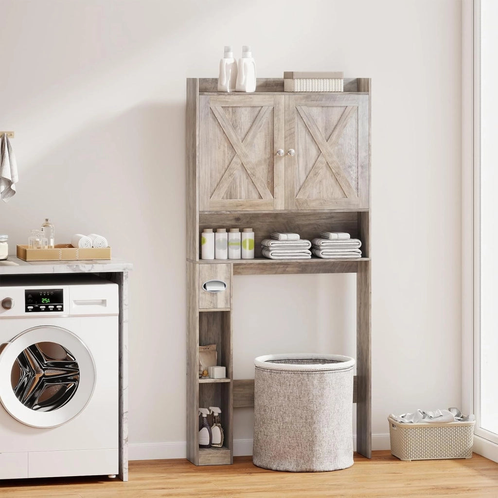 Armadietto WC per bagno, armadietto con 2 ante a battente, ripiani regolabili e scomparti per carta igienica, salvaspazio per WC, 81,5 x 19,5 x 172,5 cm (grigio)