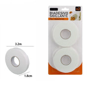 Trade Shop - Set 2 Pz Rotolo Nastro Biadesivo Sigillante Bianco 1.8 Cm X 3.2 Mt Sigilla 69829 -