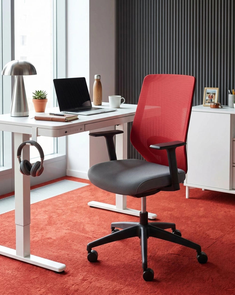 Sedia da ufficio girevole e regolabile in altezza con rivestimento in rete rossa poltrona ufficio in casa