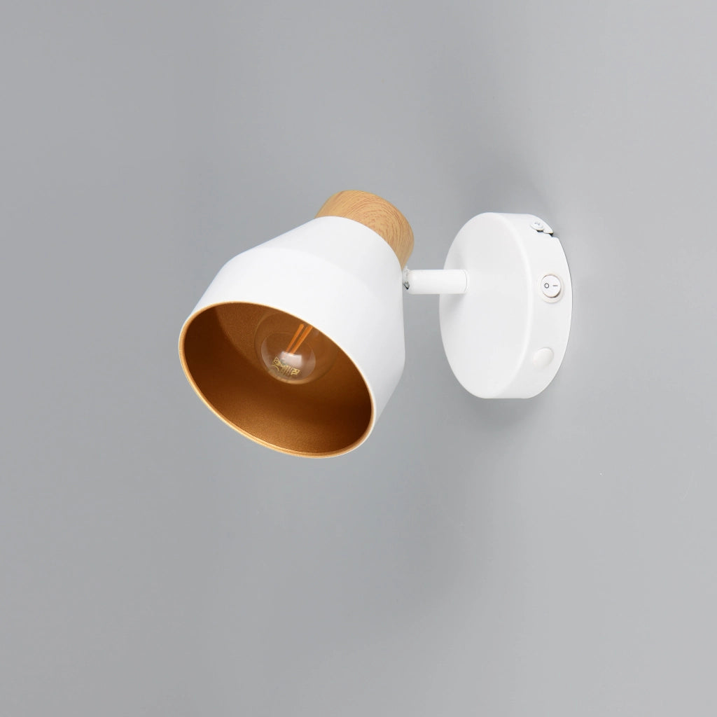 SPOT E14 VALENTIN H14CM BIANCO/LEGNO/ORO