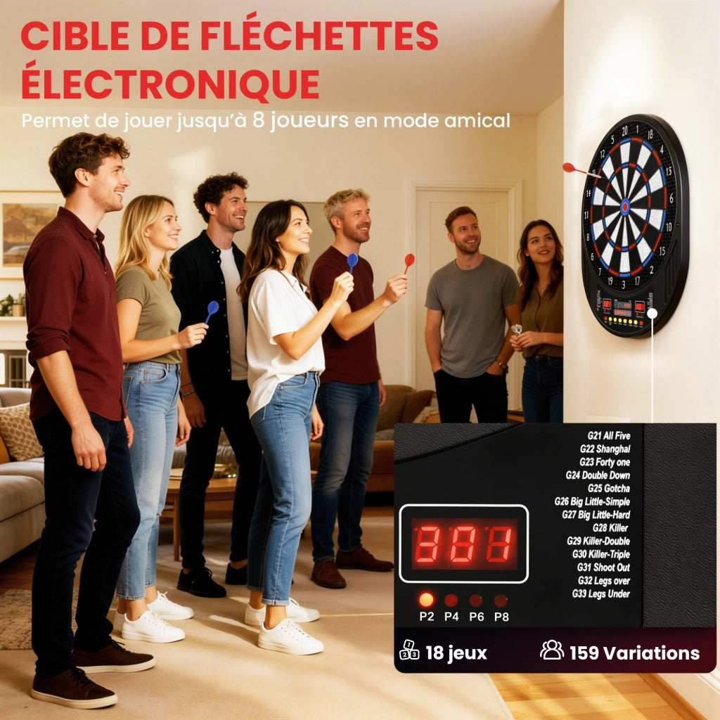 Bersaglio Freccette Elettronico ¨C Xylo ¨C Display LED, 33 Giochi, 202 Varianti, 8 Giocatori