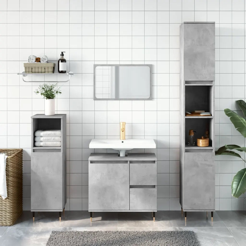 Armadietto da Bagno Grigio Cemento 65x33x60cm Legno Multistratocod mxl 80158