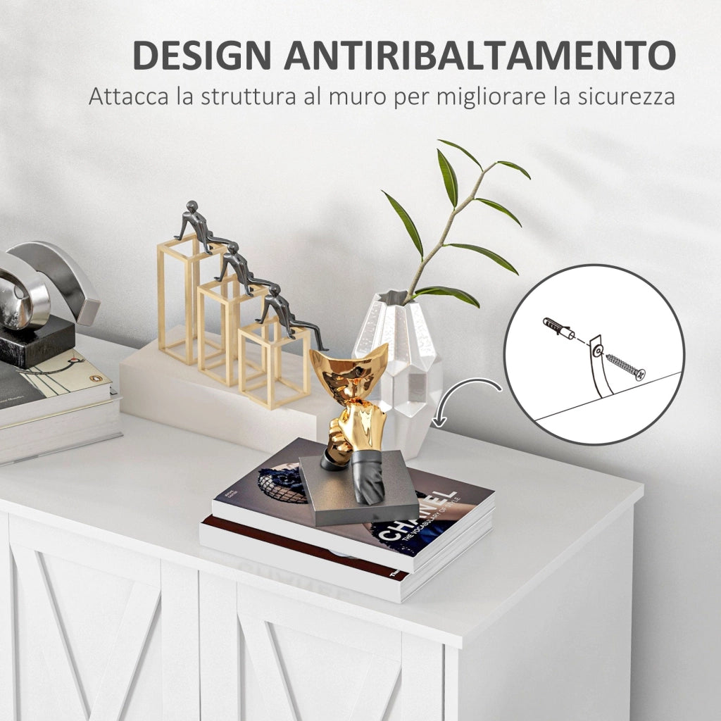 Mobile Multiuso 4 Ante 120x37x75 cm in MDF Bianco